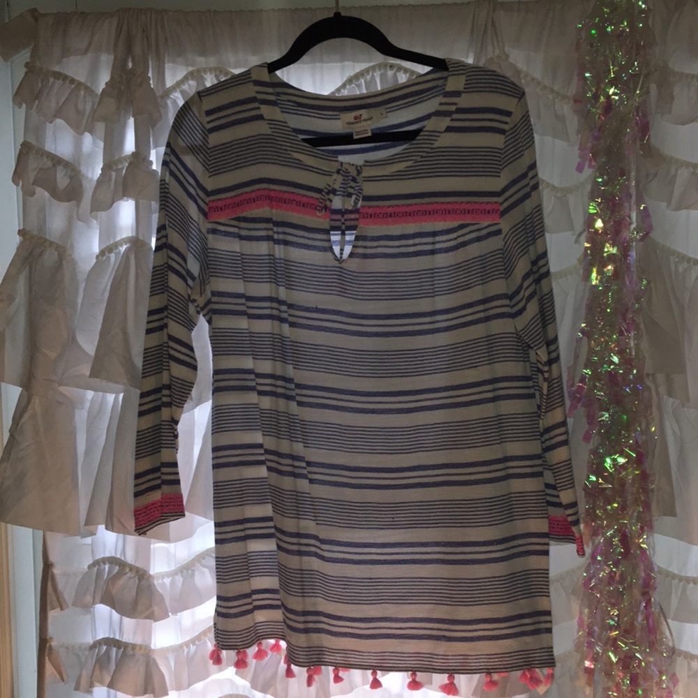 Blue stripped tunic with pink accents